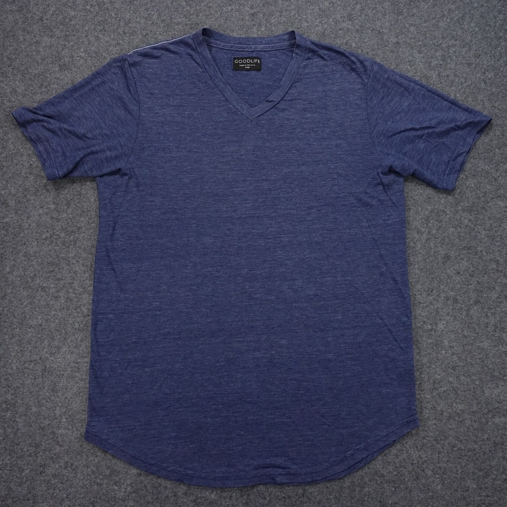 Goodlife Triblend V-neck T-shirt Men's Large Curved Hem Soft Lightweight Navy